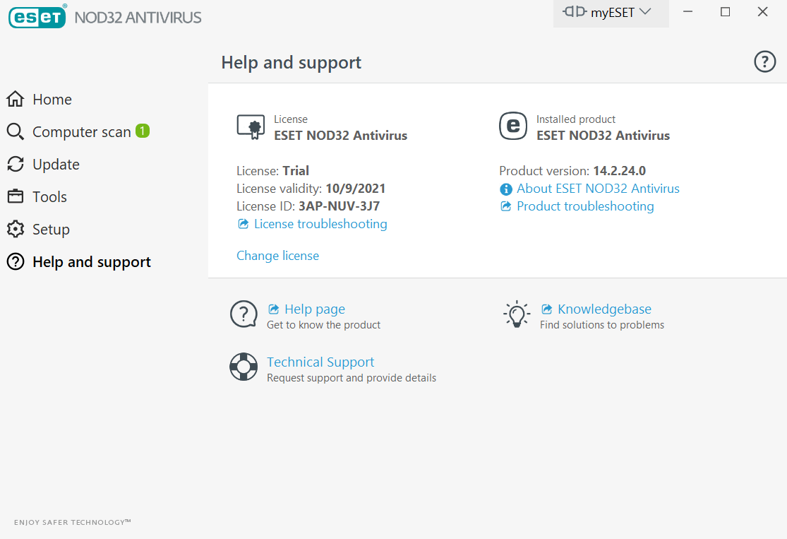 ESET NOD32 Help and support